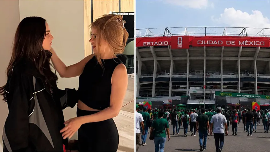 Shakira y Belinda abrazándose durante los ensayos de la ceremonia de inauguración del